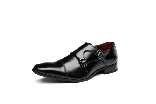 Buckle Slip-On Leather Monk Shoes