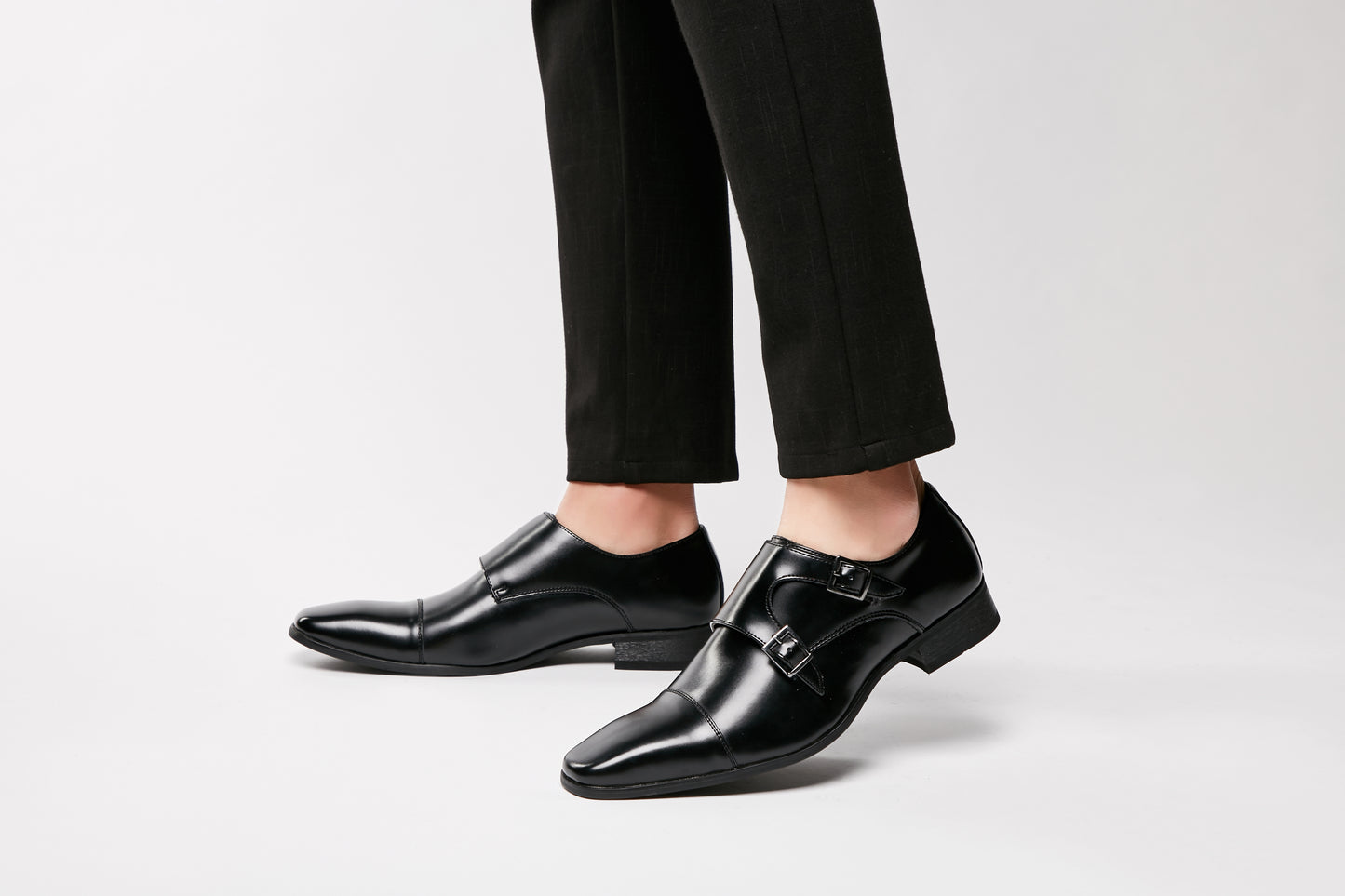 Buckle Slip-On Leather Monk Shoes