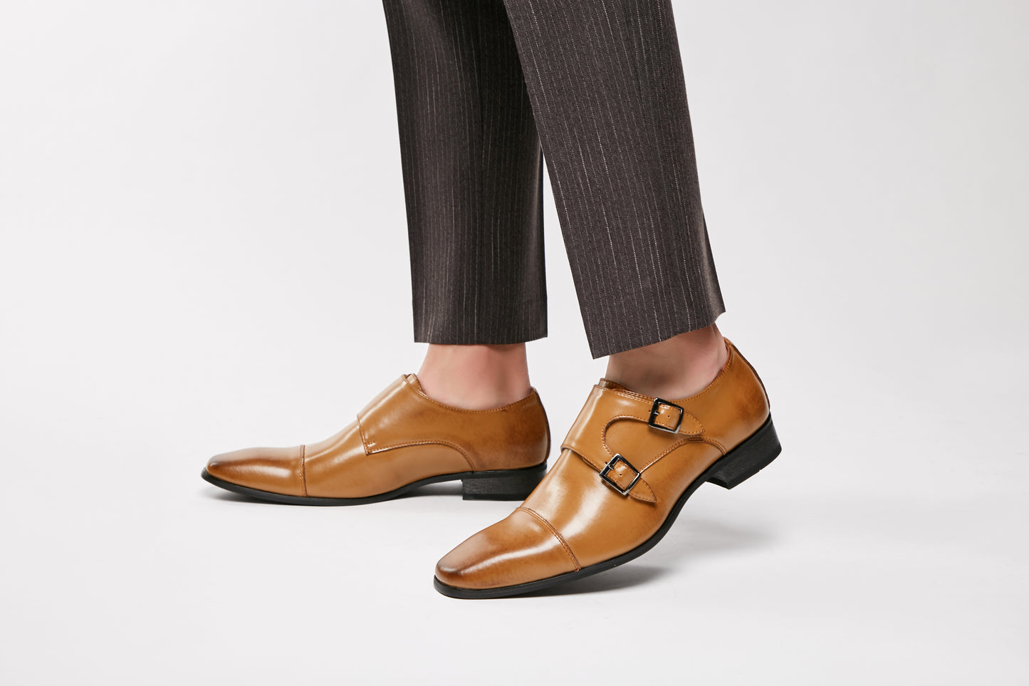 Buckle Slip-On Leather Monk Shoes