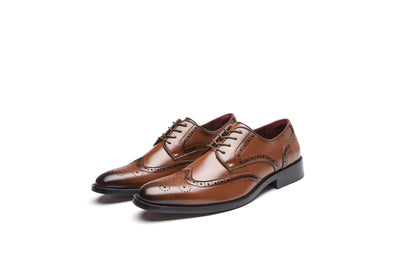 British Style Elegant Brogue Leather Derby Shoes (Brown)