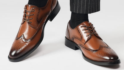 British Style Elegant Brogue Leather Derby Shoes (Brown)